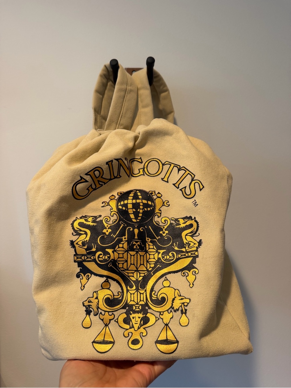 Gringotts Beige Canvas Drawstring Backpack